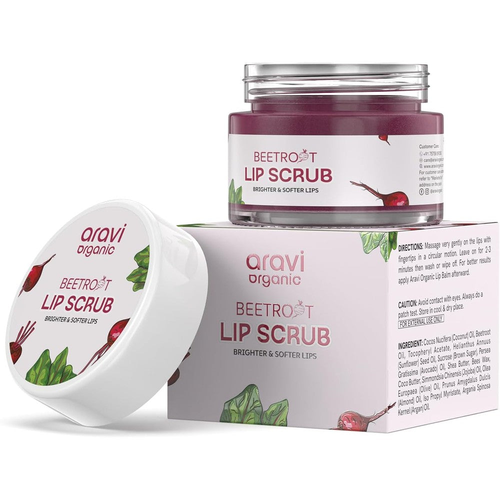 Aravi Organic Beetroot Lip Scrub front packaging view