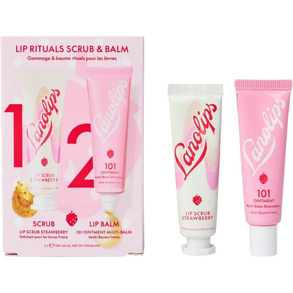 Lanolips Strawberry Lip Scrub and Lip Balm set front view