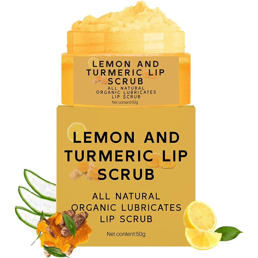 Yjlyqf Turmeric Lemon Lip Scrub jar front view for dry lips