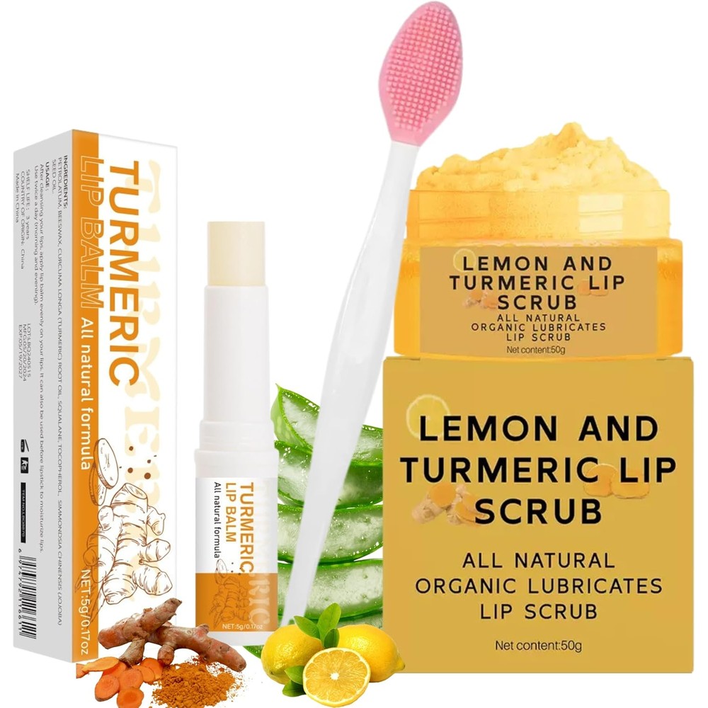Zbmc Yhcxh turmeric and lemon lip scrub and balm set front view