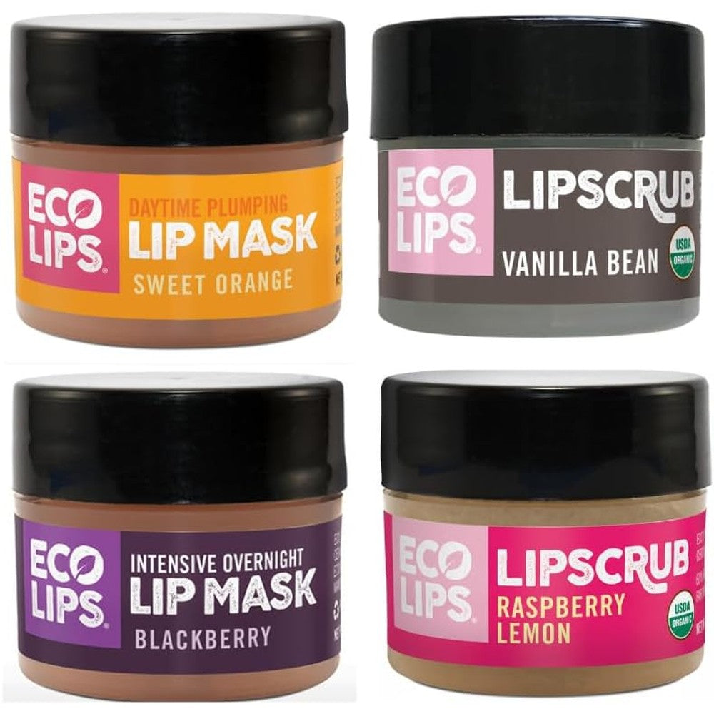 Eco Lips Organic Sugar Lip Scrub and Mask 4-Pack front view authentic USA imported clean beauty lip care kit