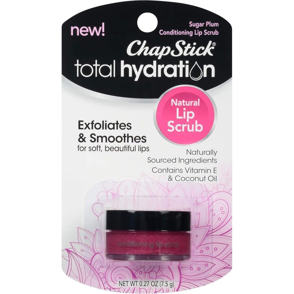 ChapStick Total Hydration Sugar Plum Lip Scrub jar front view for smooth lip care