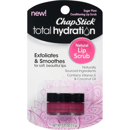 ChapStick Total Hydration Sugar Plum Lip Scrub jar front view for smooth lip care
