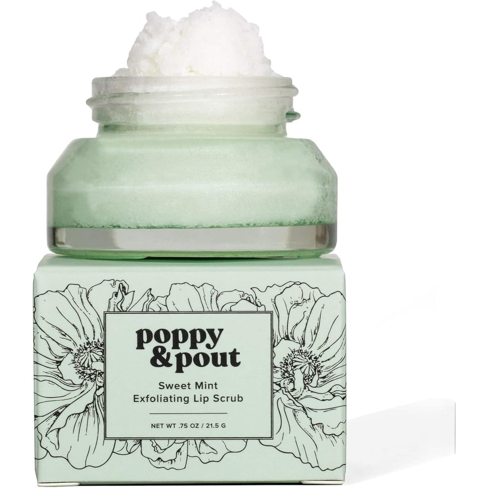 Poppy & Pout Sweet Mint Natural Lip Scrub jar front view