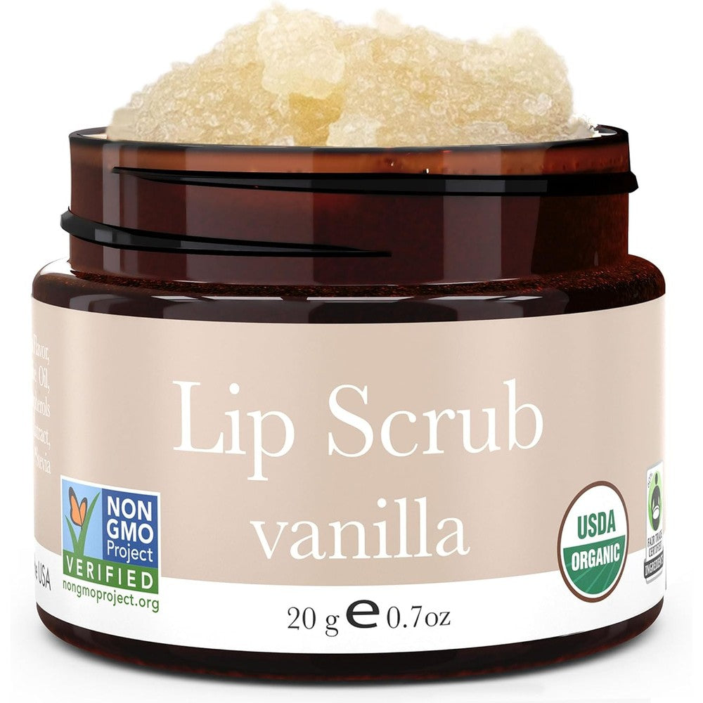 Beauty by Earth organic vanilla lip scrub jar front view