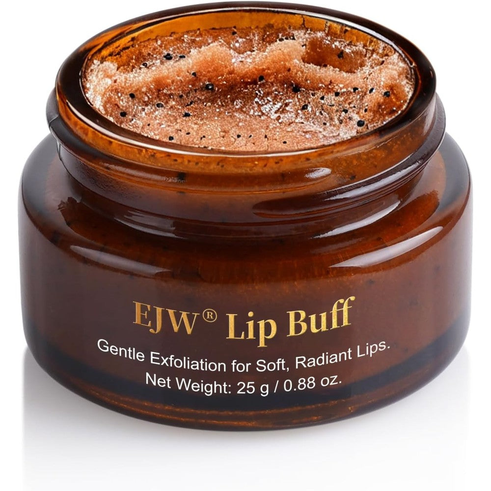 EJW Triple Action Lip Scrub front view in amber jar