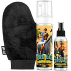 Bro Glo self tanner starter bundle front view bottle and mitt