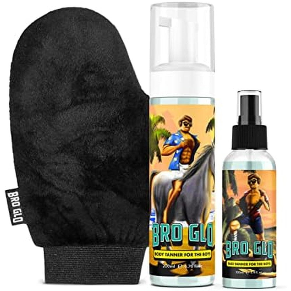 Bro Glo self tanner starter bundle with mitt front view