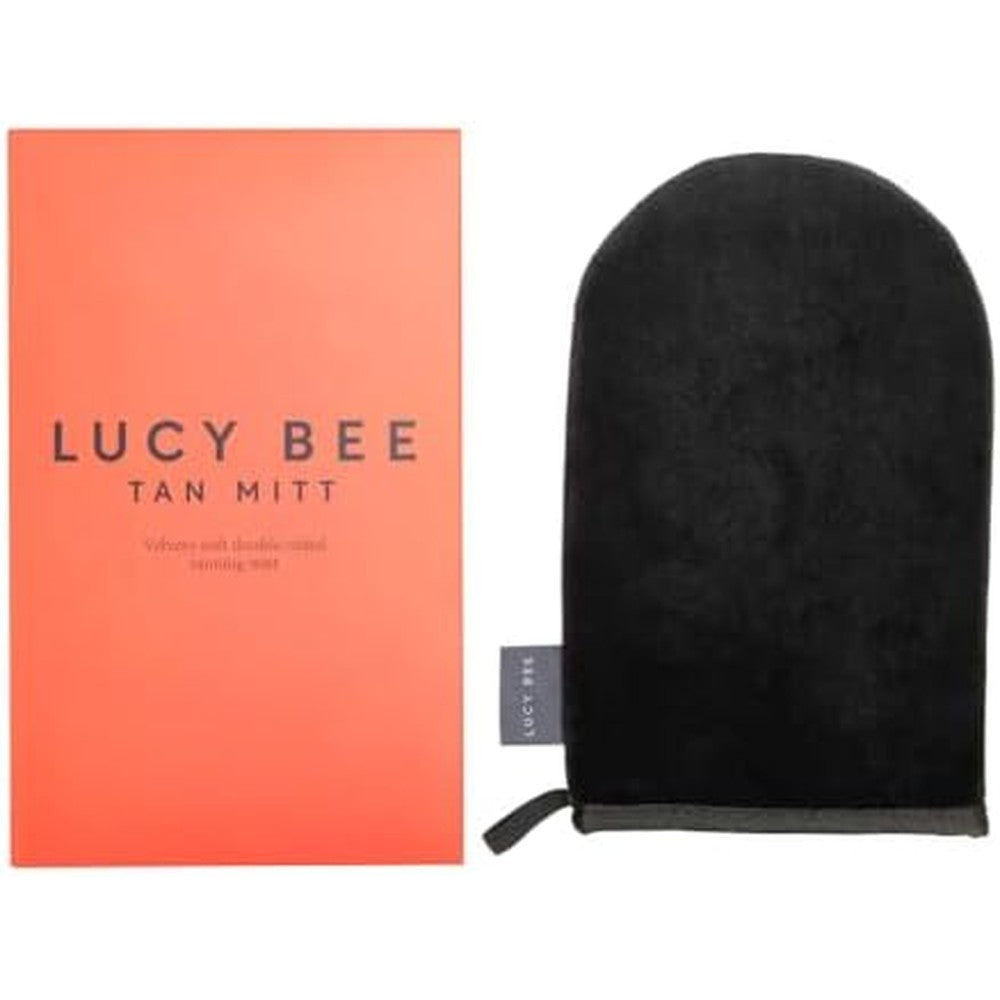 Lucy Bee double-sided velvety self-tanning mitt front view for streak-free application