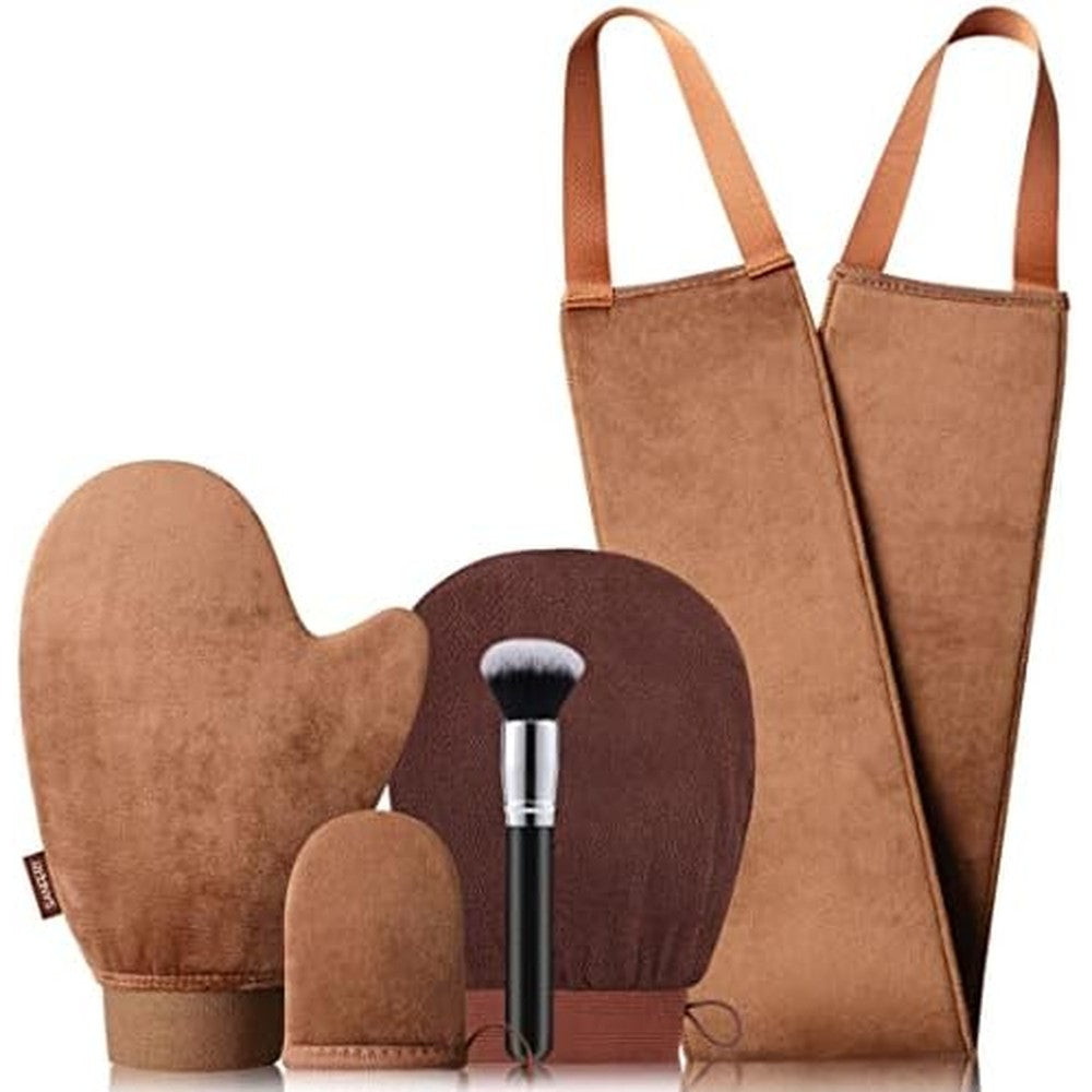 Sanfery 5-piece self tanning mitt kit set front view