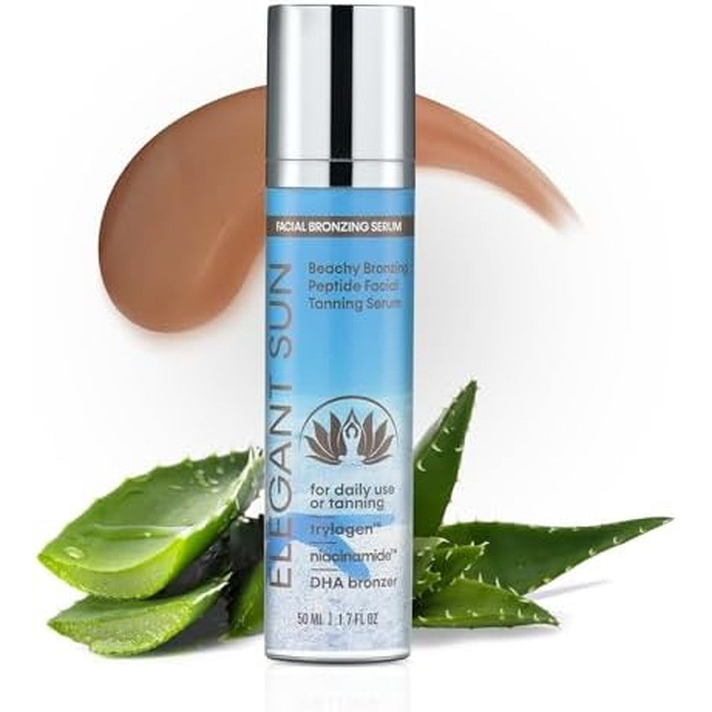 Elegant Sun Beachy Bronze Peptide Facial Tanning Bed Lotion And Gradual Bronzing Serum With Collagen And Niacinamide 1.7 Fluid Ounce - Image 1