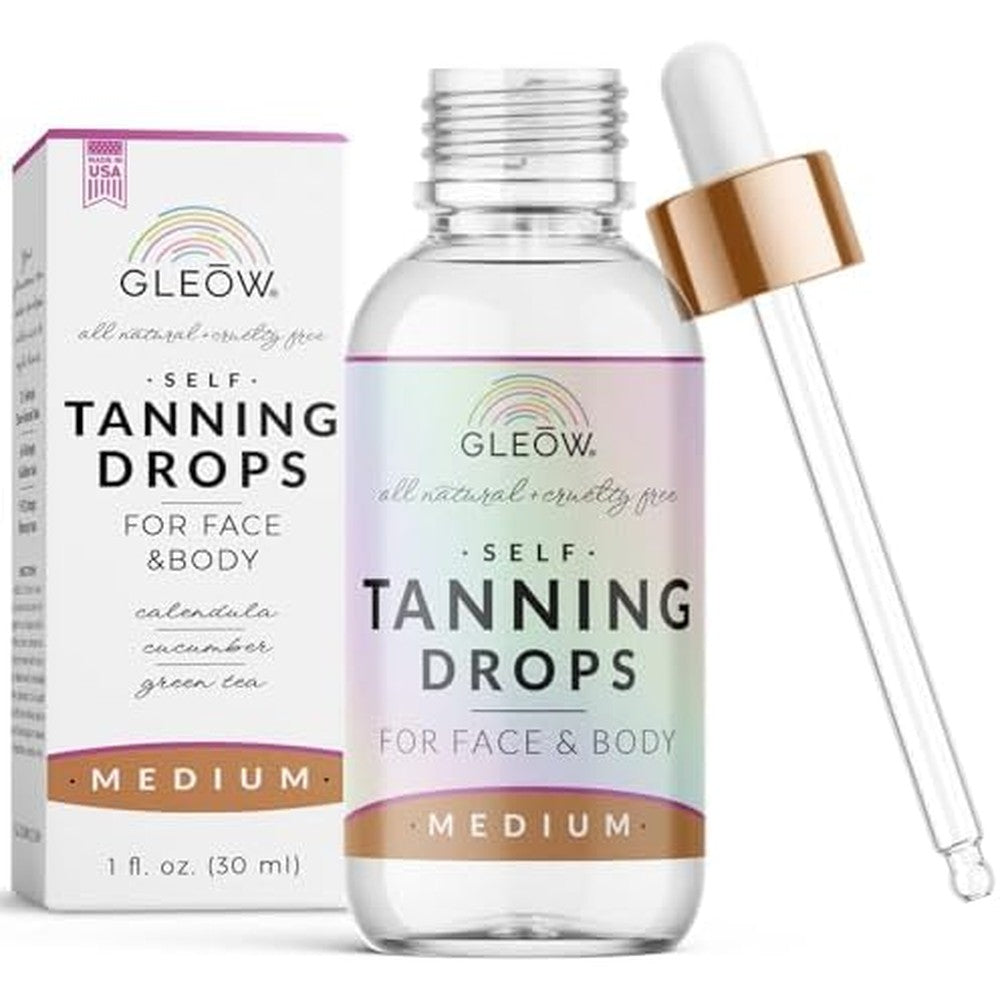 Gleow Face Tanning Drops bottle front view for bronzed skin