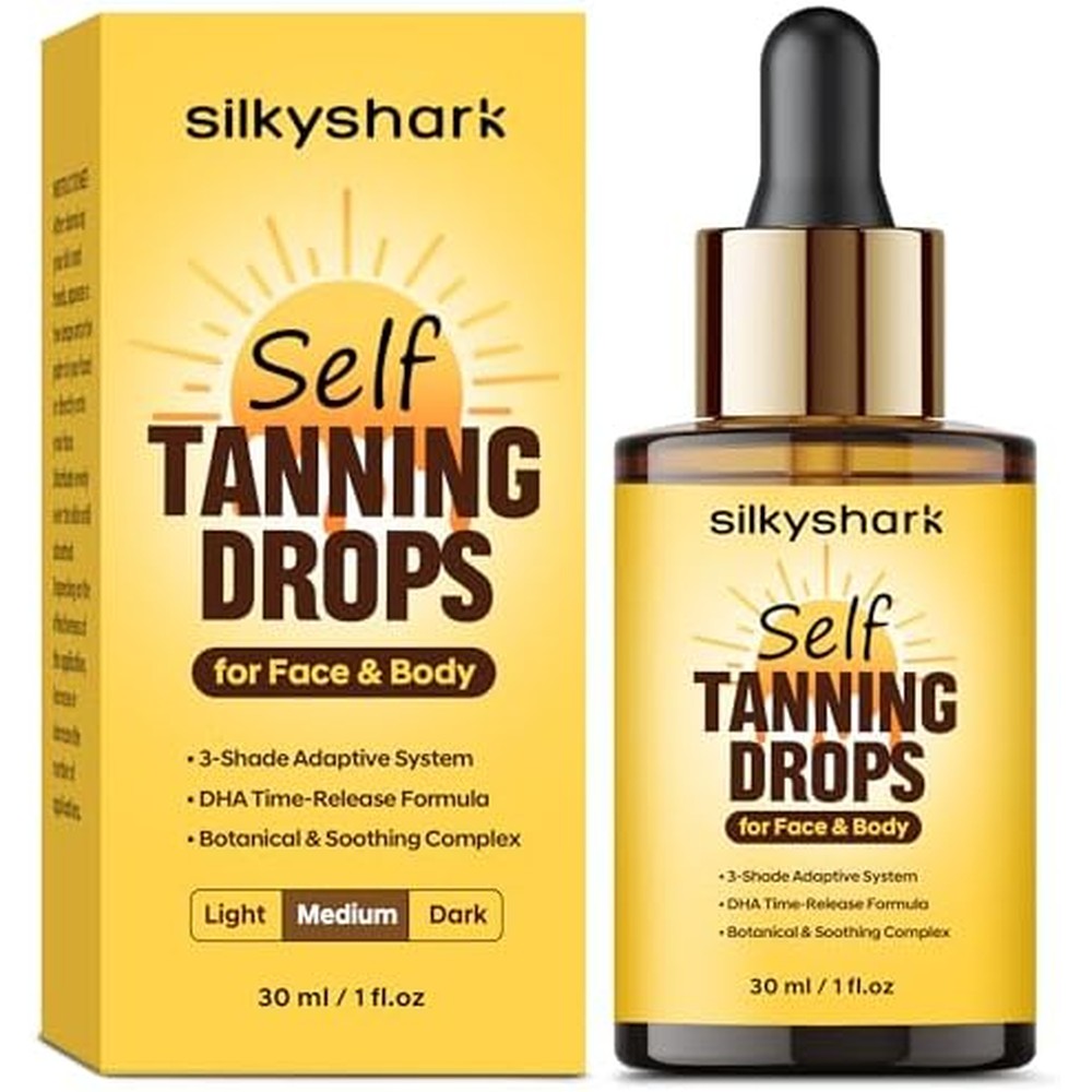 SilkyShark Facial Self Tanning Drops 1 Fluid Ounce bottle front view