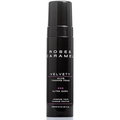 Rose and Caramel Velvety Ultra Dark Olive Tanning Mousse bottle front view