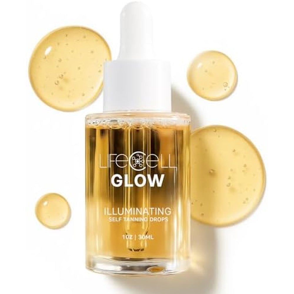 LifeCell Glow Self-Tanning Drops bottle front view for face and body