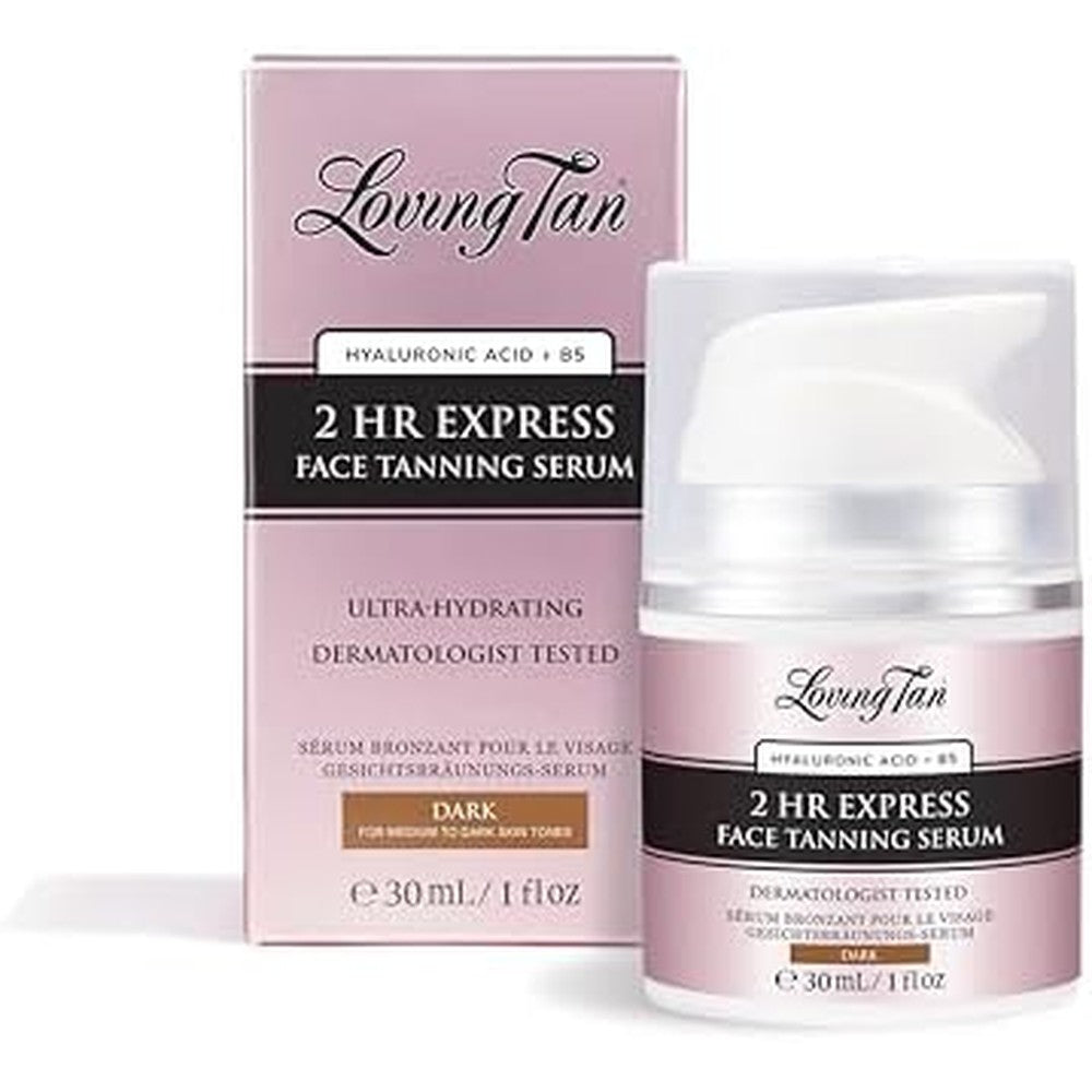 Loving Tan 2 Hour Express Face Tanning Serum Dark front view bottle