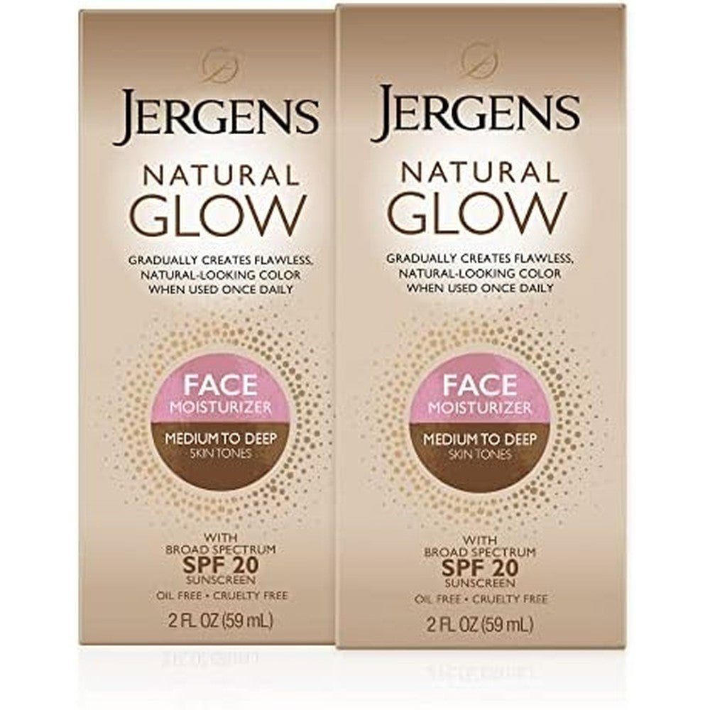 Jergens Natural Glow Face Self Tanner Lotion With SPF 20 Medium To Deep Skin Tone Daily Facial Sunscreen 2 Fluid Ounce Pack Of 2 - Image 1