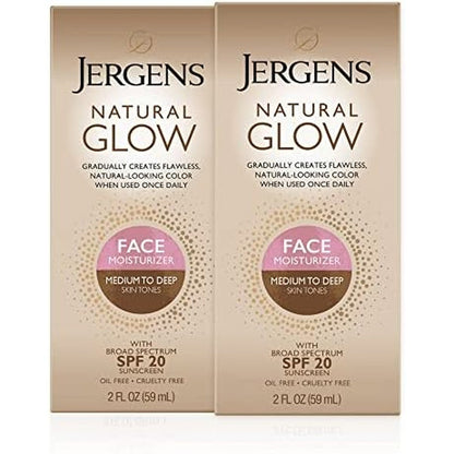 Jergens Natural Glow Face Self Tanner Lotion With SPF 20 Medium To Deep Skin Tone Daily Facial Sunscreen 2 Fluid Ounce Pack Of 2 - Image 1
