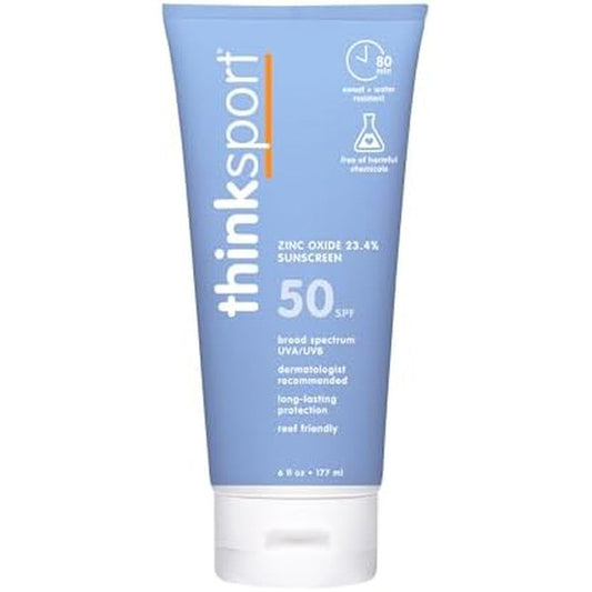 Thinksport SPF 50 Plus Mineral Sunscreen front view bottle for sports protection