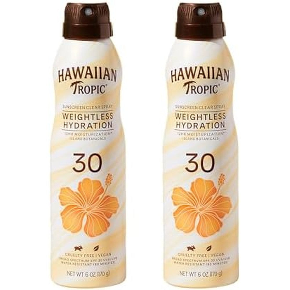 Hawaiian Tropic Weightless Hydration Clear Spray Sunscreen SPF 30 Twin Pack front view