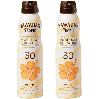 Hawaiian Tropic Weightless Hydration Clear Spray Sunscreen SPF 30 Twin Pack front view