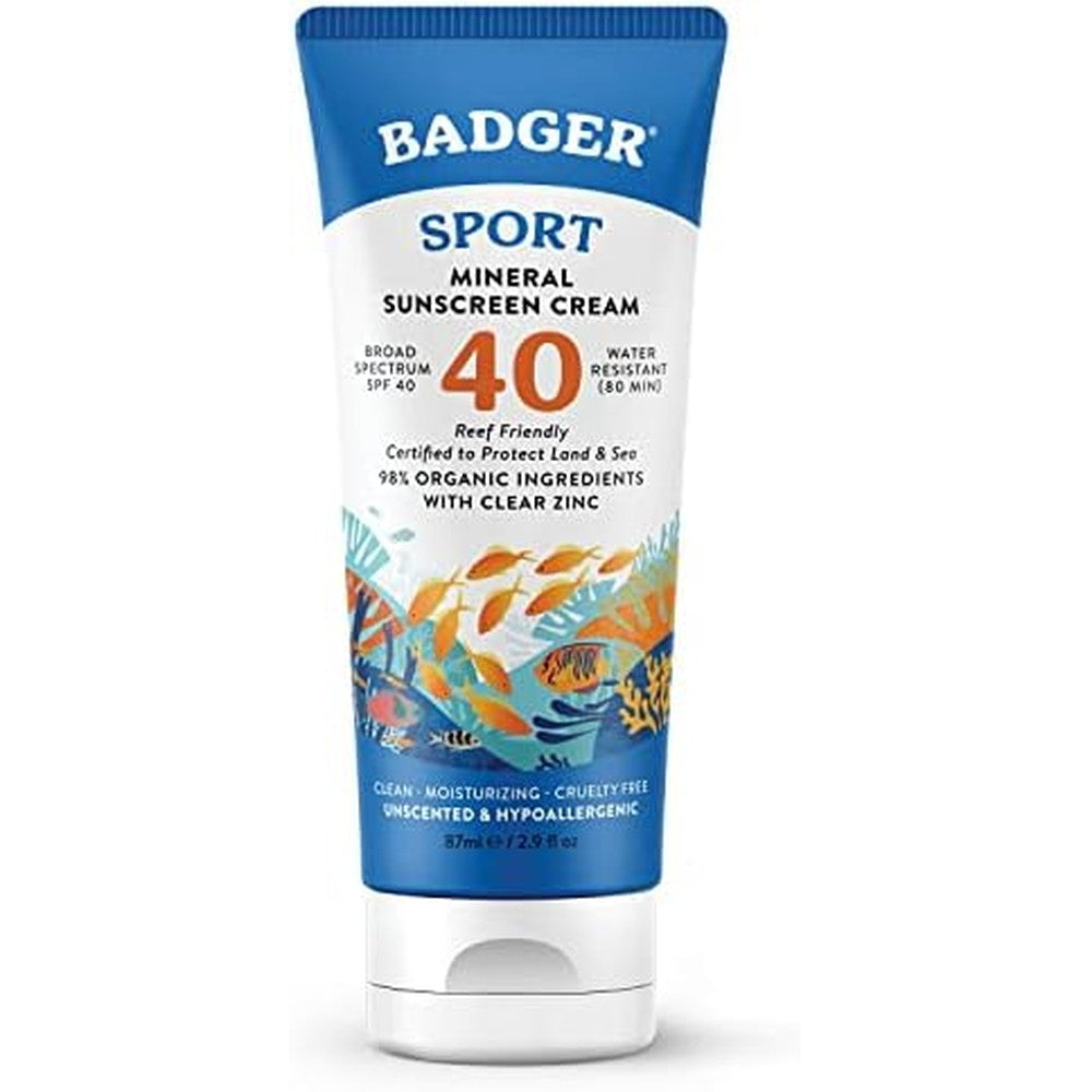 Badger Sport Mineral Sunscreen Unscented SPF 40 tube front view