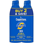 Coppertone Sport Sunscreen Spray front view showing the twin pack