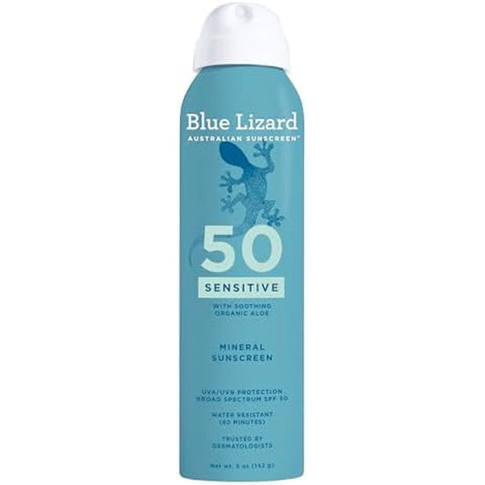 Blue Lizard Sensitive Mineral Sunscreen Spray SPF 50 front view packaging