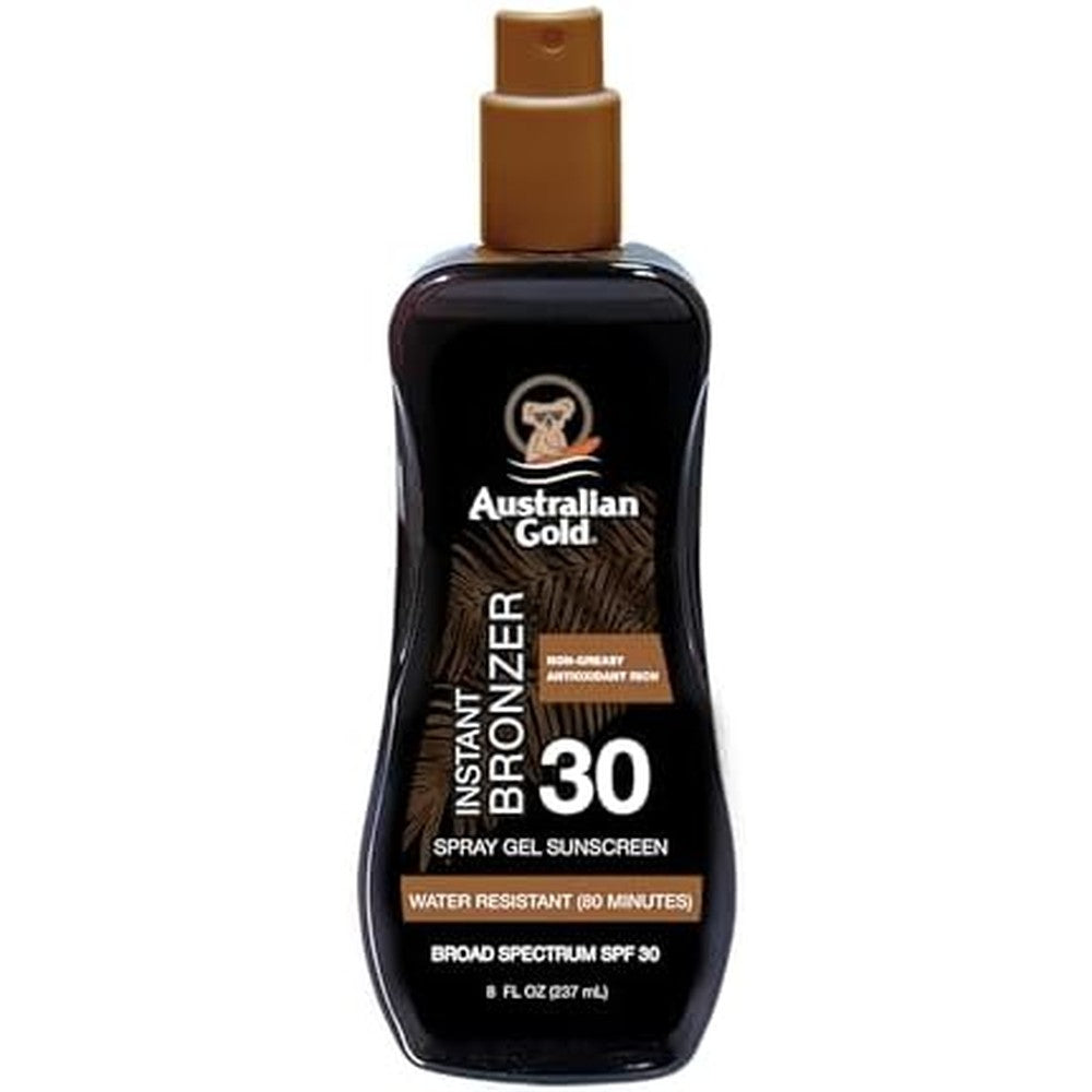 Australian Gold Spray Gel Sunscreen with Instant Bronzer front bottle view