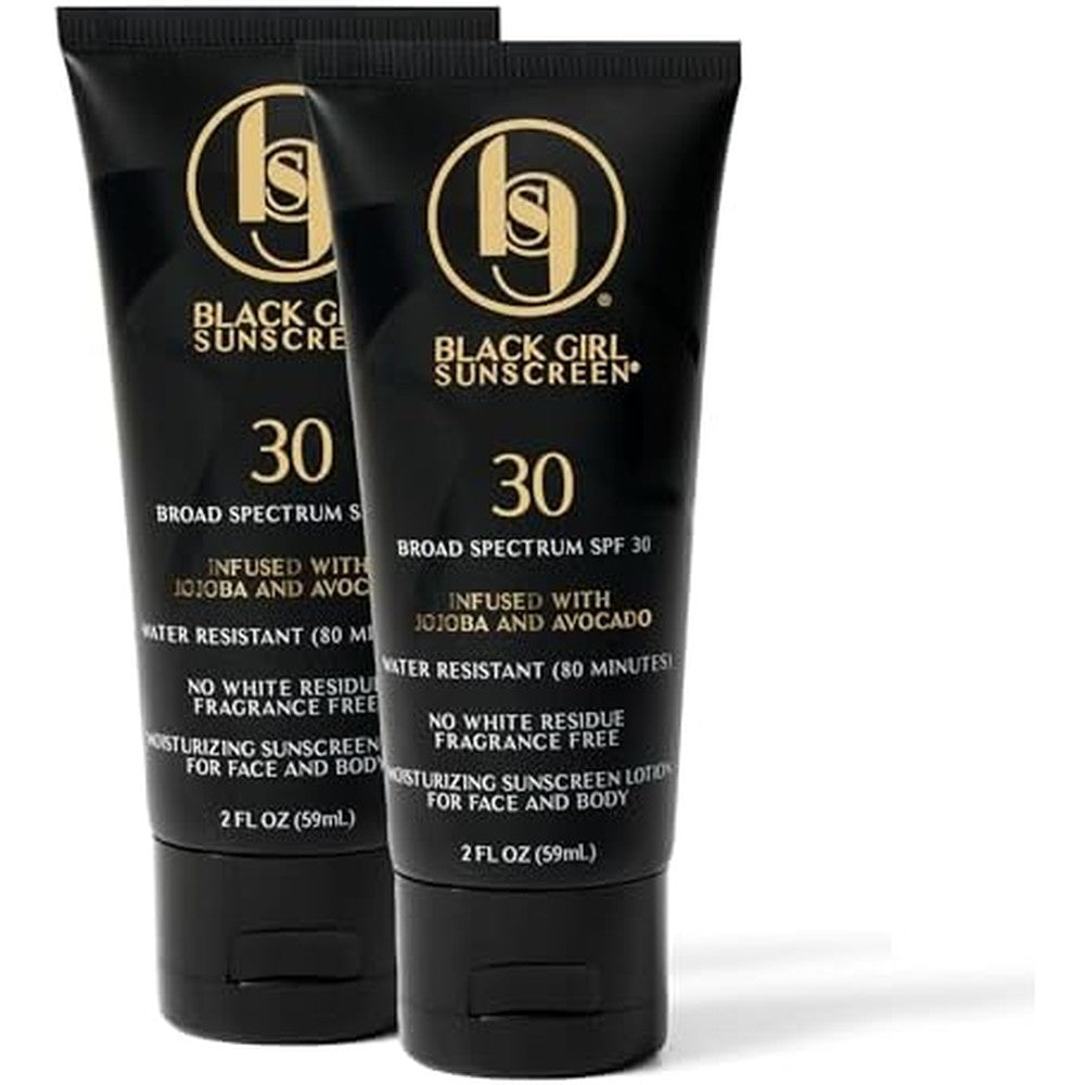Black Girl Sunscreen SPF 30 face and body lotion bottles front view