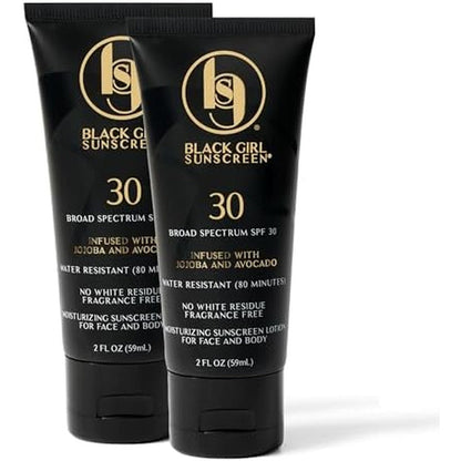Black Girl Sunscreen SPF 30 face and body lotion bottles front view