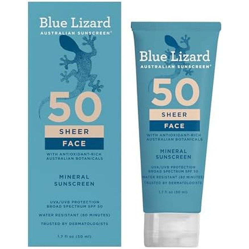 Blue Lizard Sheer Face Mineral SPF 50 Sunscreen front view bottle