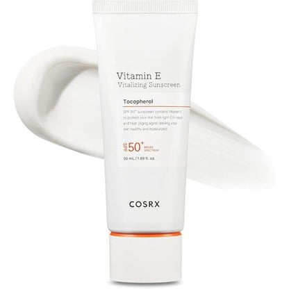 COSRX Vitamin E Vitalizing Sunscreen SPF 50 tube for broad spectrum protection