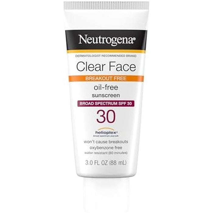 Neutrogena Clear Face Sunscreen SPF 30 front view bottle packaging