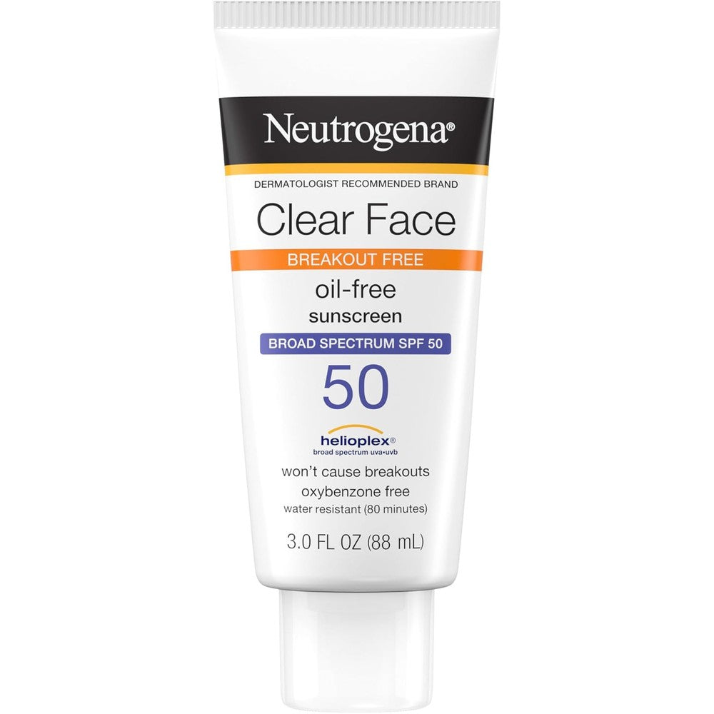 Neutrogena Clear Face SPF 50 sunscreen for acne-prone oily skin matte finish