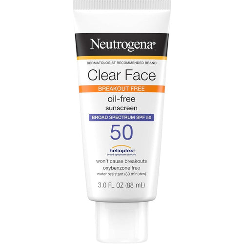 Neutrogena Clear Face SPF 50 sunscreen for acne-prone oily skin matte finish