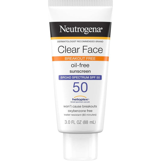 Neutrogena Clear Face SPF 50 sunscreen for acne-prone oily skin matte finish