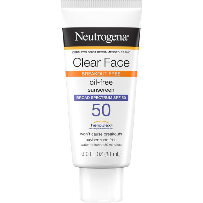 Neutrogena Clear Face SPF 50 sunscreen for acne-prone oily skin matte finish