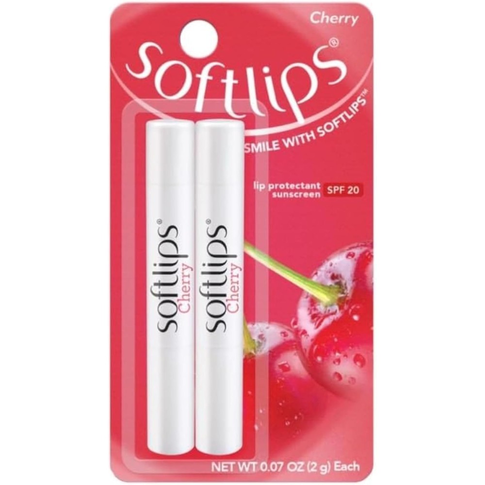 Softlips Cherry Lip Balm twin pack front view with SPF 20