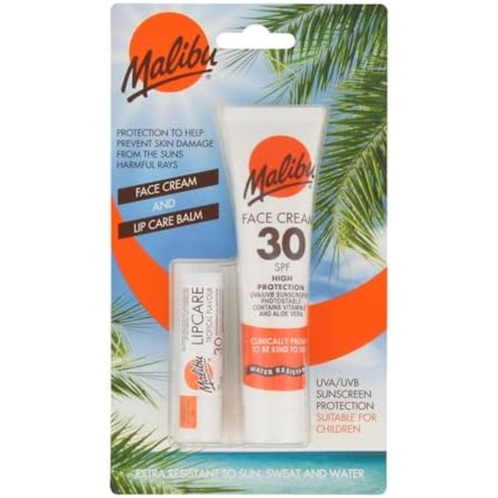 Malibu Sun Protection Face Cream and Lip Balm set front view