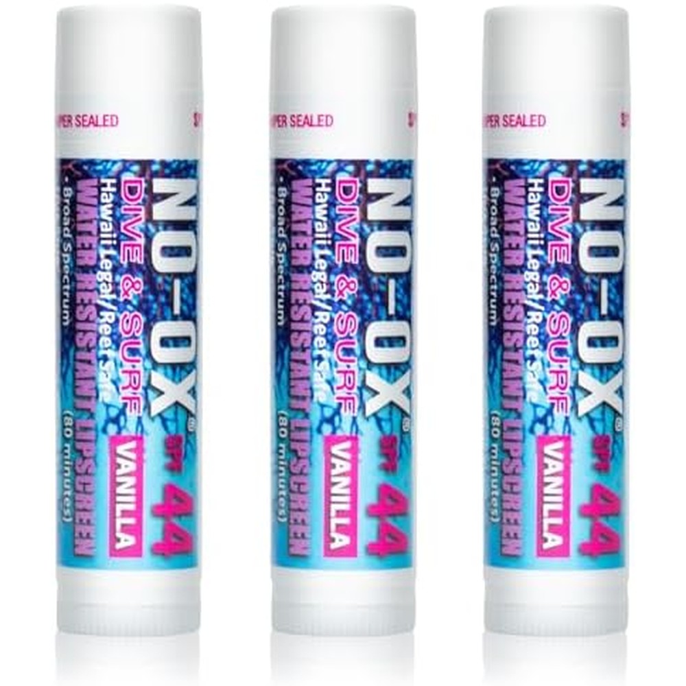 No-Ox Moisturizing Spf 44 Lip Balm With Vitamin E Broad Spectrum Vegan Water Resistant Vanilla Flavor 0.15 Ounce 3 Pack - Image 1