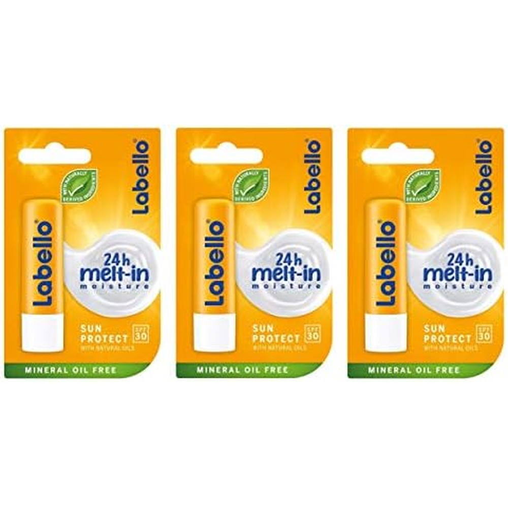 Labello Sun Protect SPF 30 lip balm 3 pack front view for sun protection