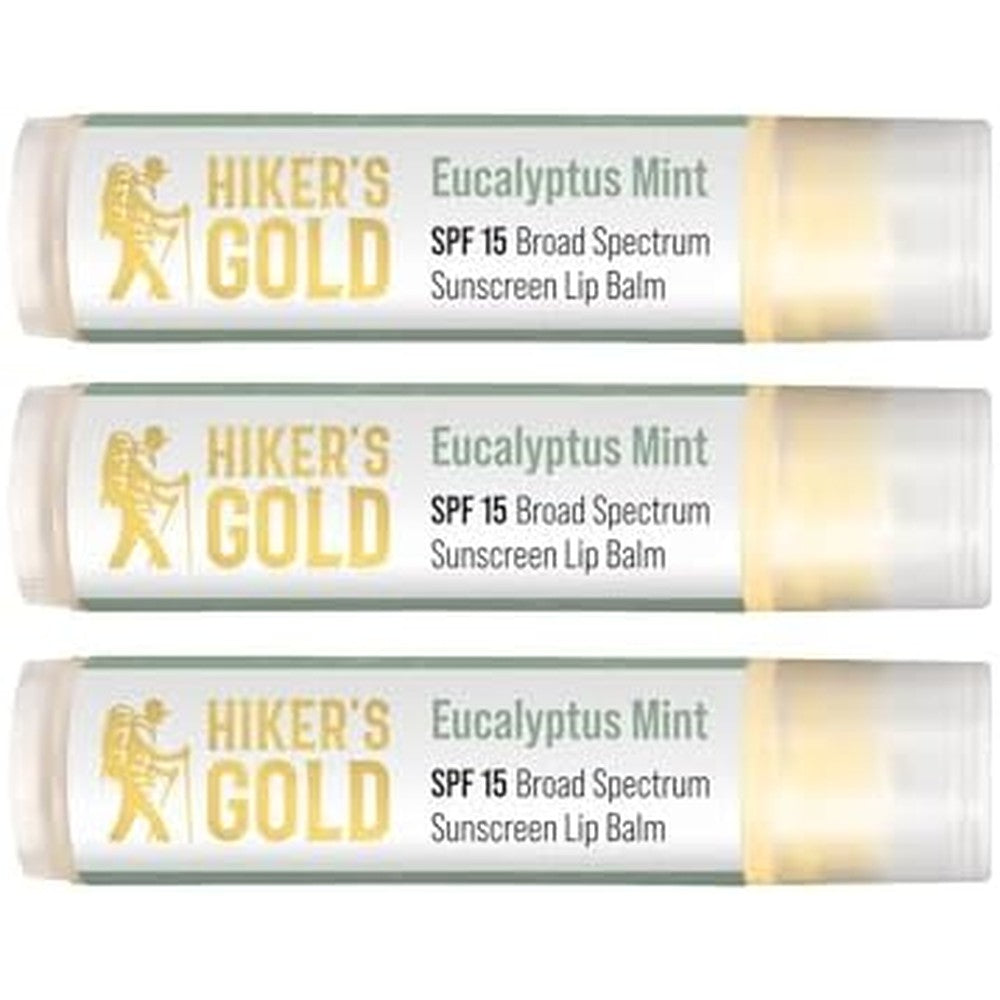 Hiker's Gold SPF 15 Eucalyptus Mint Lip Balm 3-Pack front view