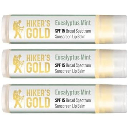 Hiker's Gold SPF 15 Eucalyptus Mint Lip Balm 3-Pack front view
