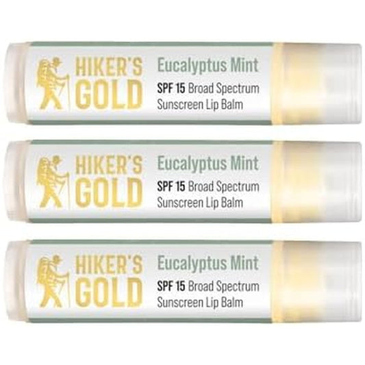 Hiker's Gold SPF 15 Eucalyptus Mint Lip Balm 3-Pack front view