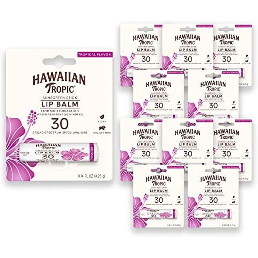 Hawaiian Tropic Tropical Lip Balm SPF 30 Broad Spectrum Sun Protection Moisturizing Travel Size Lip Sunscreen 0.14 Ounce Pack Of 10 - Image 1