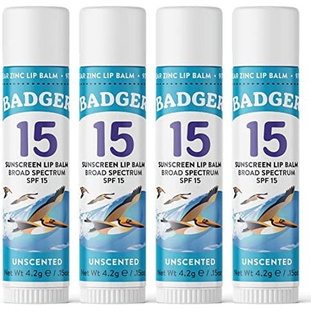 Badger Mineral Sunscreen Lip Balm 4-Pack front view packaging