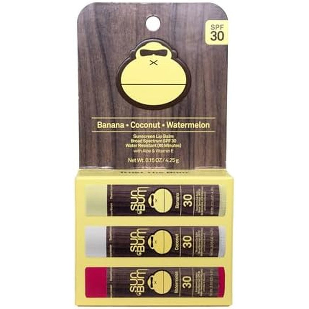 Sun Bum SPF 30 Sunscreen Lip Balm 3 pack variety set front view