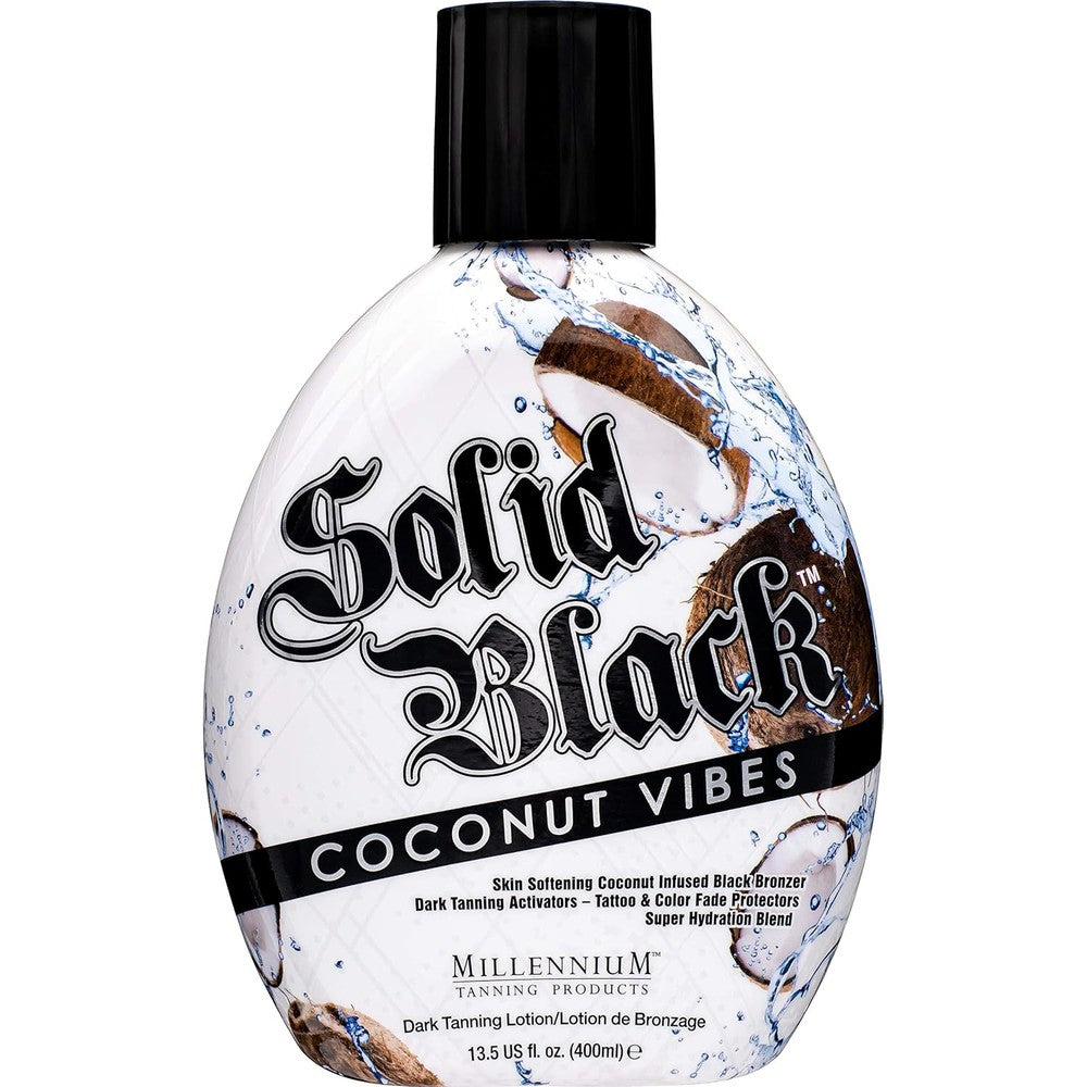 Millennium Tanning Solid Black Coconut Vibes front view bottle