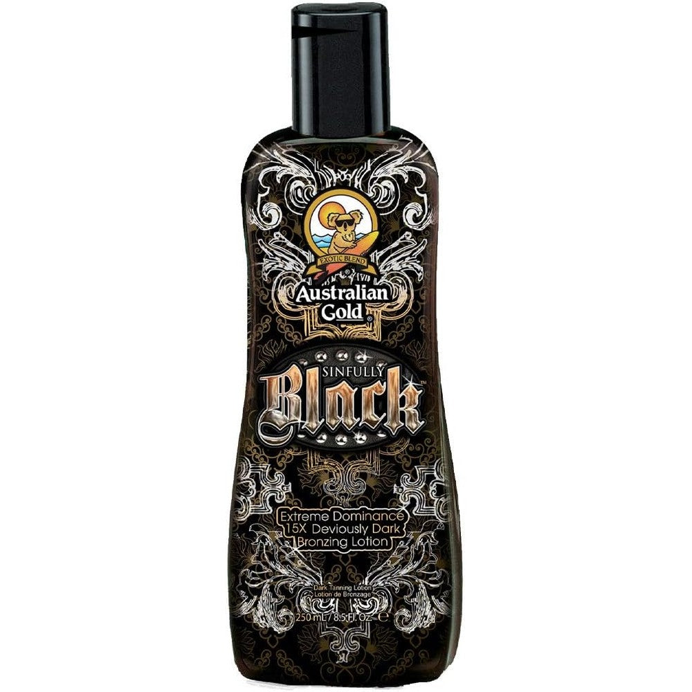 Australian Gold Sinfully Black 15x Deep Dark Bronzing Tanning Lotion bottle front view